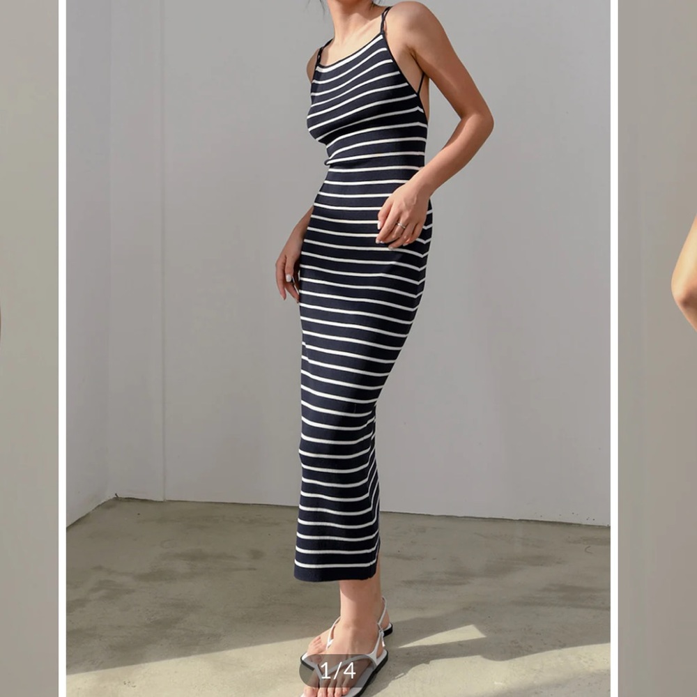 Navy striped knit dress size M